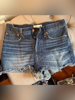 Madewell Dark Blue Frayed Hem Denim Shorts